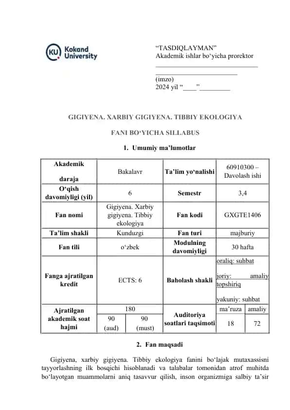 GIGIYENA. XARBIY GIGIYENA. TIBBIY EKOLOGIYA