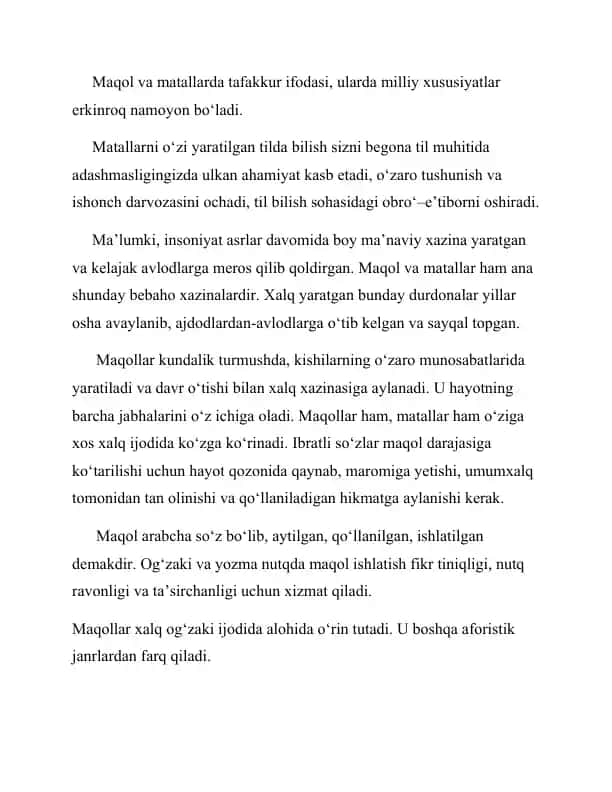 Maqol va Matallar