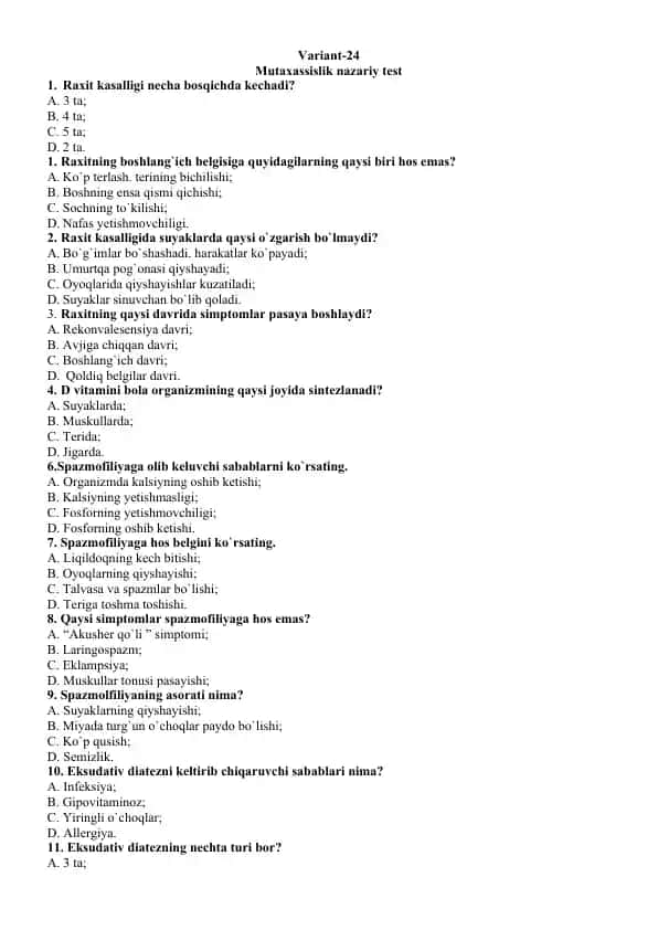 Mutaxassislik nazariy test