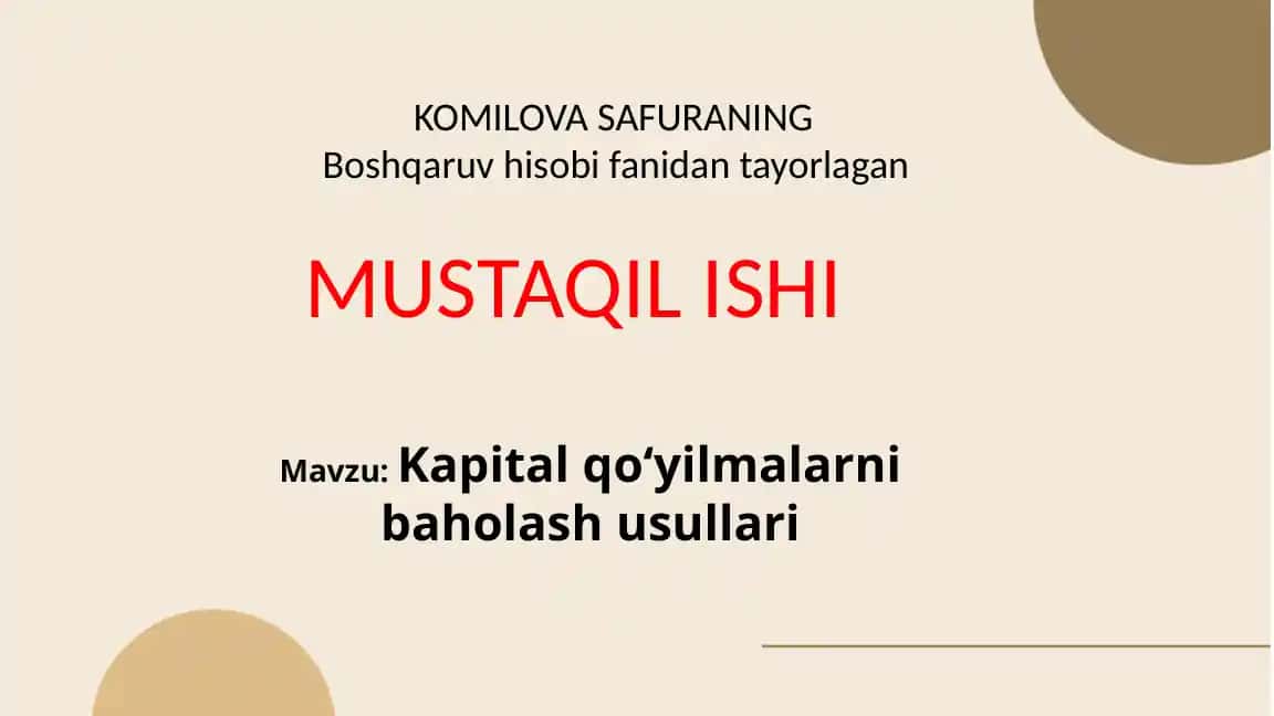 Kapital qoʻyilmalarni baholash usullari