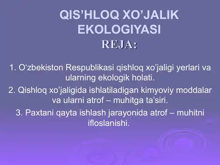 Qishloq xo’jalik ekologiyasireja
