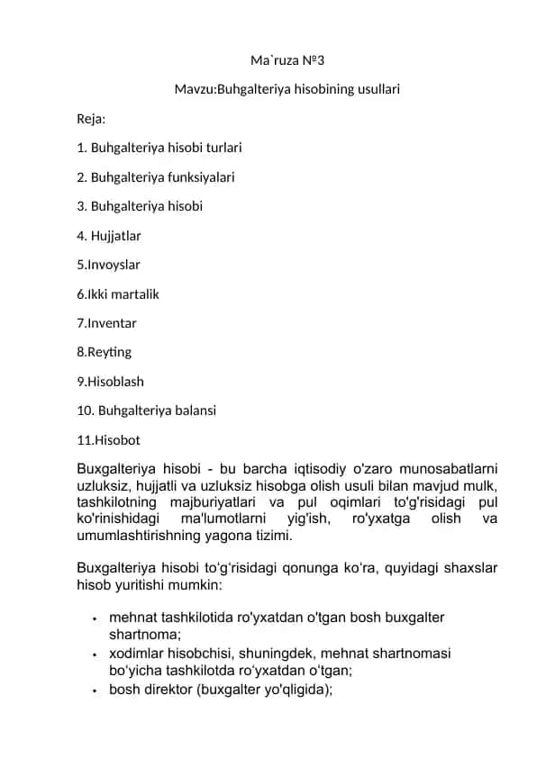 Buhgalteriya hisobining usullari