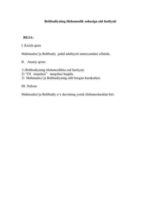 Mahmudxo‘ja Behbudiy tilshunoslik sohasiga oid faoliyati