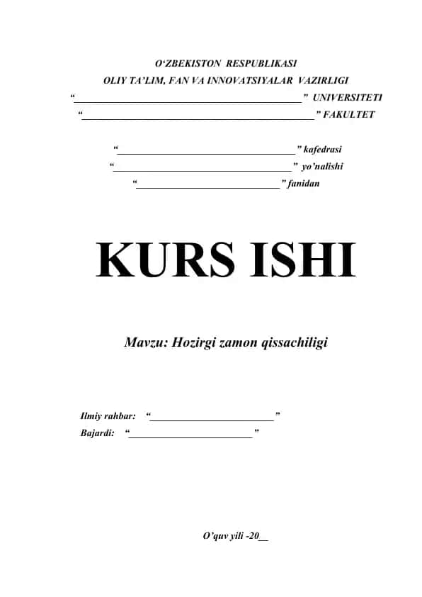 HOZIRGI ZAMON QISSACHILIGI