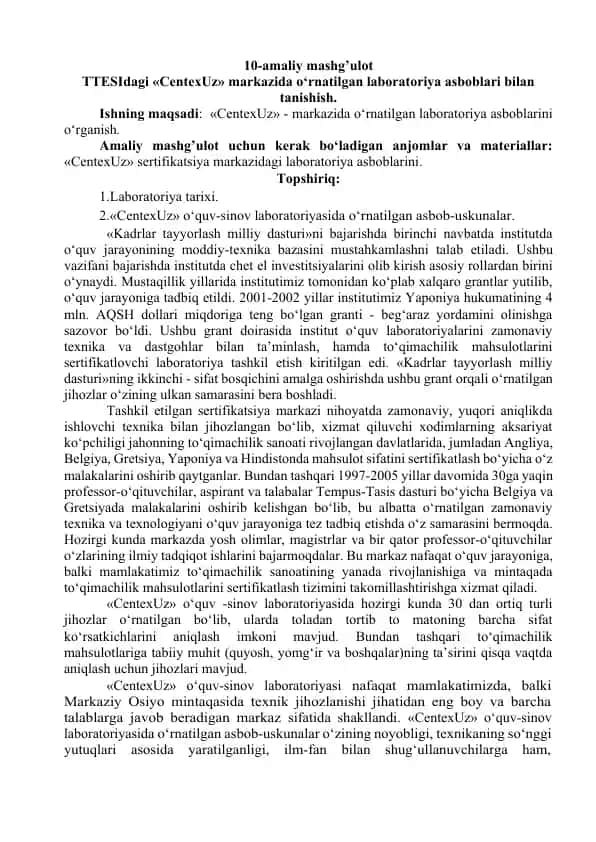 Laboratoriya asboblarini o‘rganish