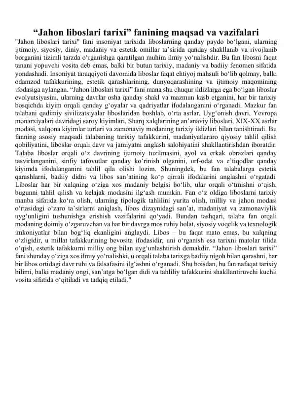 "Jahon liboslari tarixi"