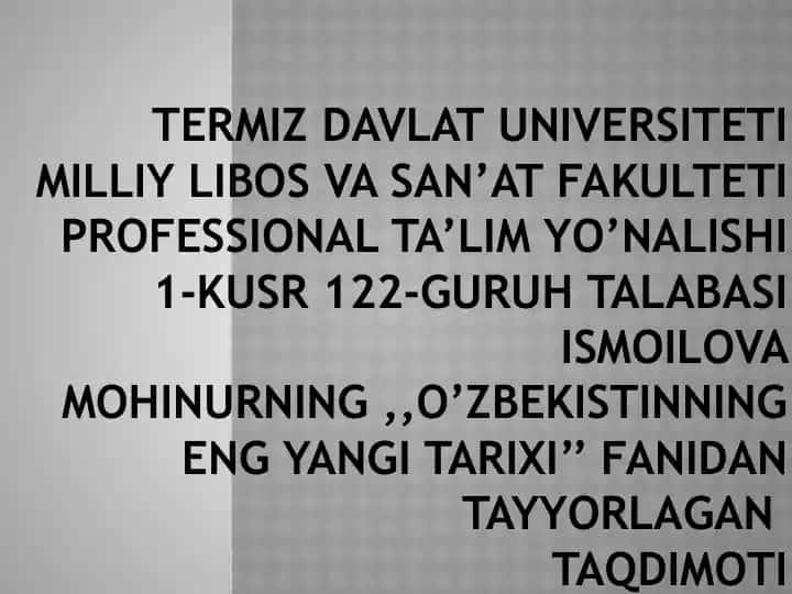 "O’zbekistanning eng yangi tarixi"