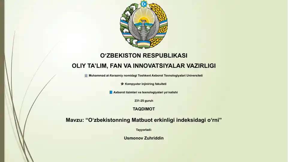 O‘zbekistonning Matbuot erkinligi indeksidagi o‘rni