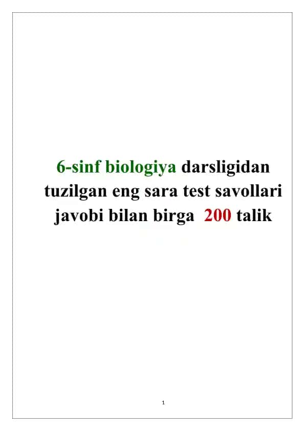 6-sinf biologiya test savollari