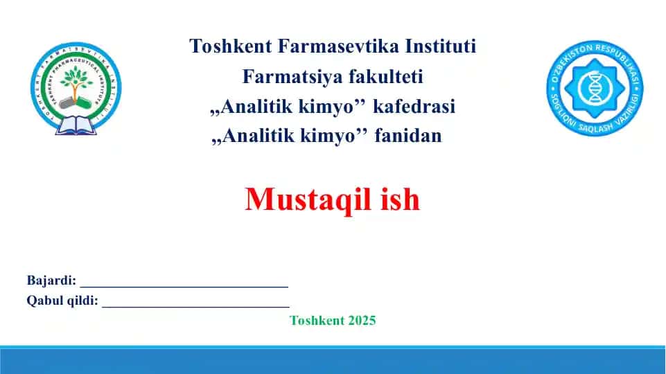 5. Fe2+ va Fe3+ kationlarini organizmdagi ahamiyati, tibbiyotda qo’llanilishi va dori vositalari tarkibida sifat hamda miqdorini aniqlash. Taqdimot 9 bet