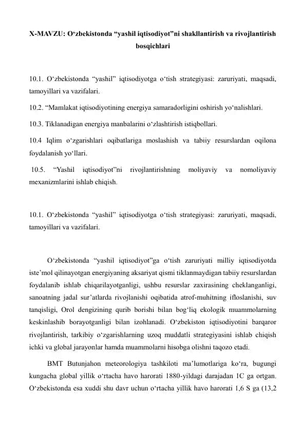 Yashil iqtisodiyotga o‘tish strategiyasi