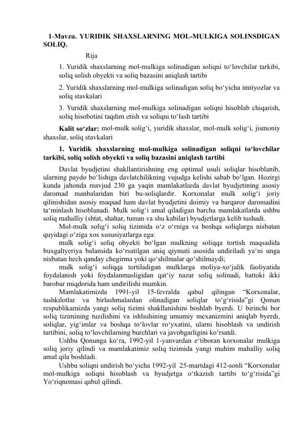 Yuridik shaxslarning mol-mulkiga solinadigan soliq
