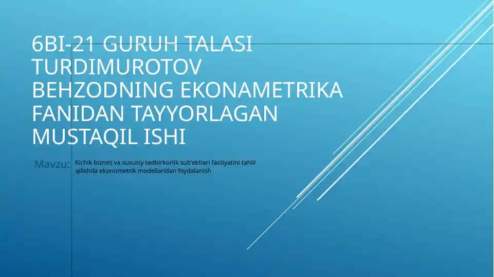 Ekonometrika fanidan tayyorlagan mustaqil ish