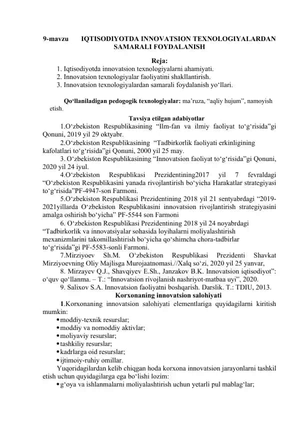 IQTISODIYOTDA INNOVATSION TEXNOLOGIYALARDAN SAMARALI FOYDALANISH