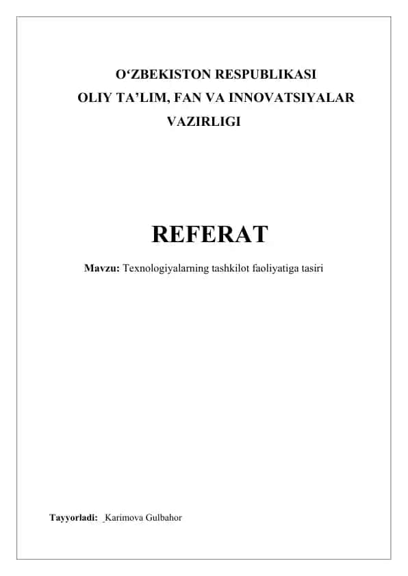 Texnologiyalarning tashkilot faoliyatiga tasiri