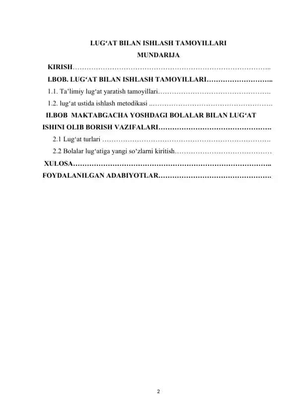 Maktabgacha yoshdagi bolalar bilan lugʻat ishlash tamoyillari