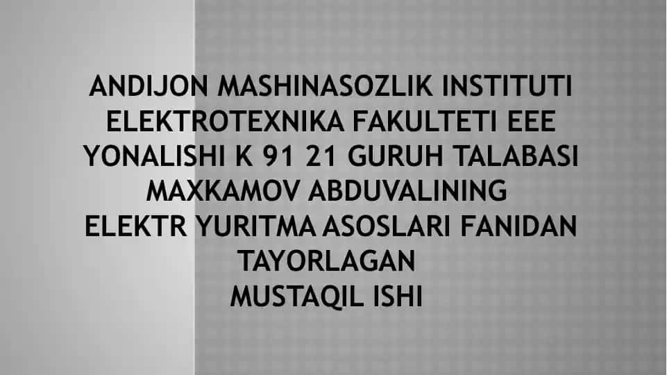Tiristorli o’zgartgich–motor (TO-M) tizimida tezlikni rostlash