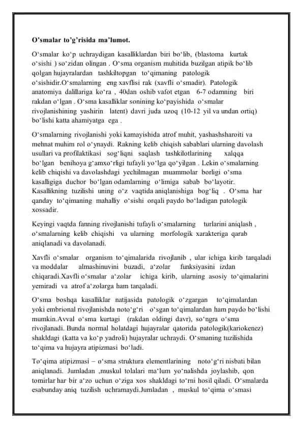 O’smalar to’g’risida ma’lumot