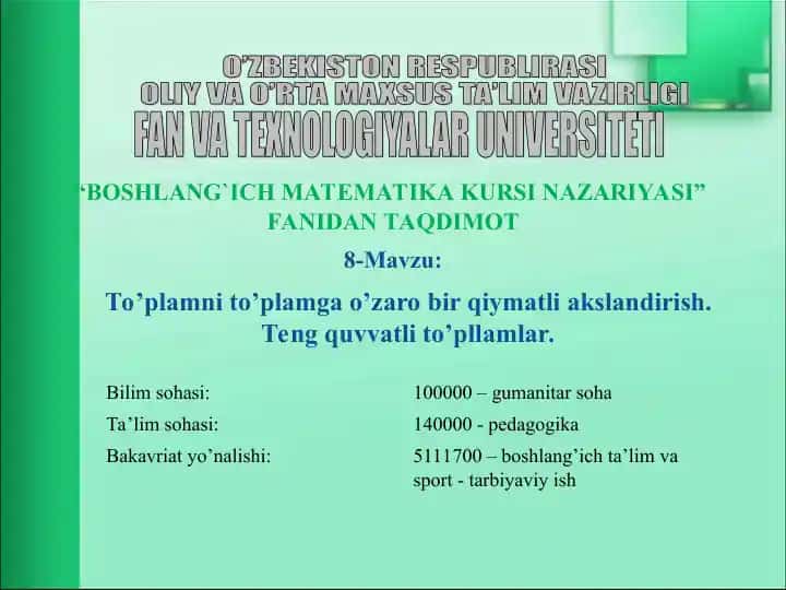 BOSHLANG`ICH MATEMATIKA KURSI NAZARIYASI