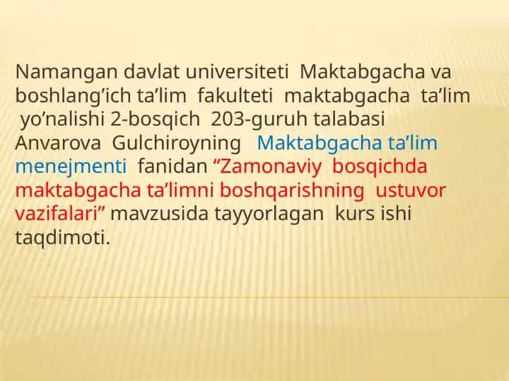 Maktabgacha ta'lim muassasasi faoliyati
