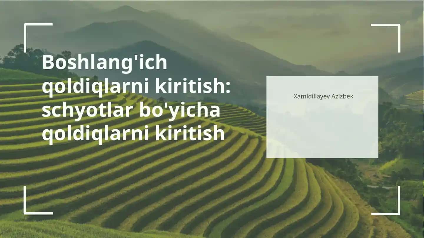 Boshlang'ich qoldiqlarni kiritish: schyotlar bo'yicha qoldiqlarni kiritish