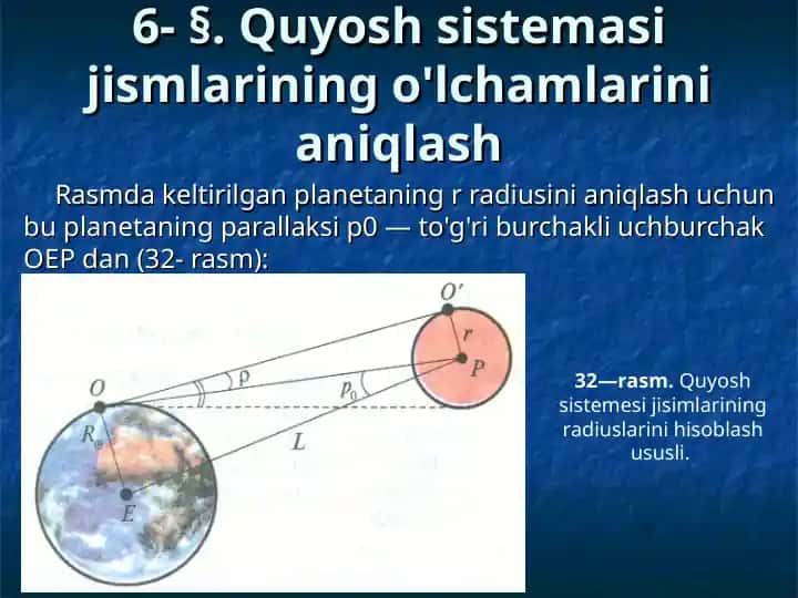 Quyosh sistemasi jismlarining o'lchamlarini aniqlash