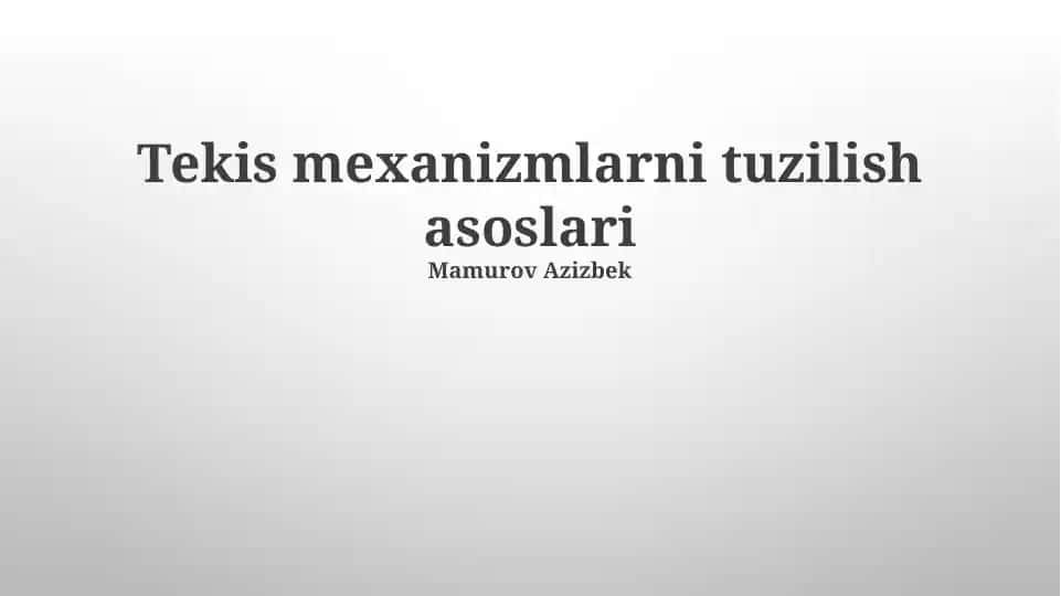 Mexanizmlarni Sintezi va Loyihalashi