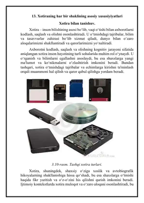Xotiraning har bir shaklining asosiy xususiyiyatlari Xotira bilan tanishuv