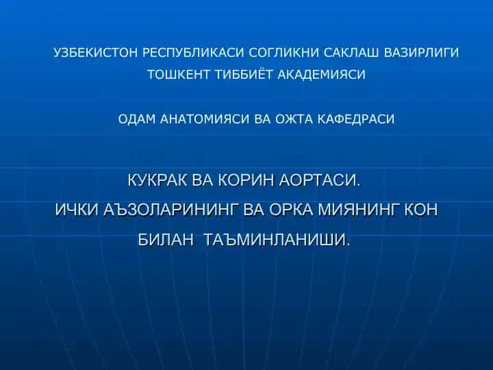 Kukrak va Korin aortasi. Ichki a'zolaring va orqa miyaning kon bilan ta'minlanishi