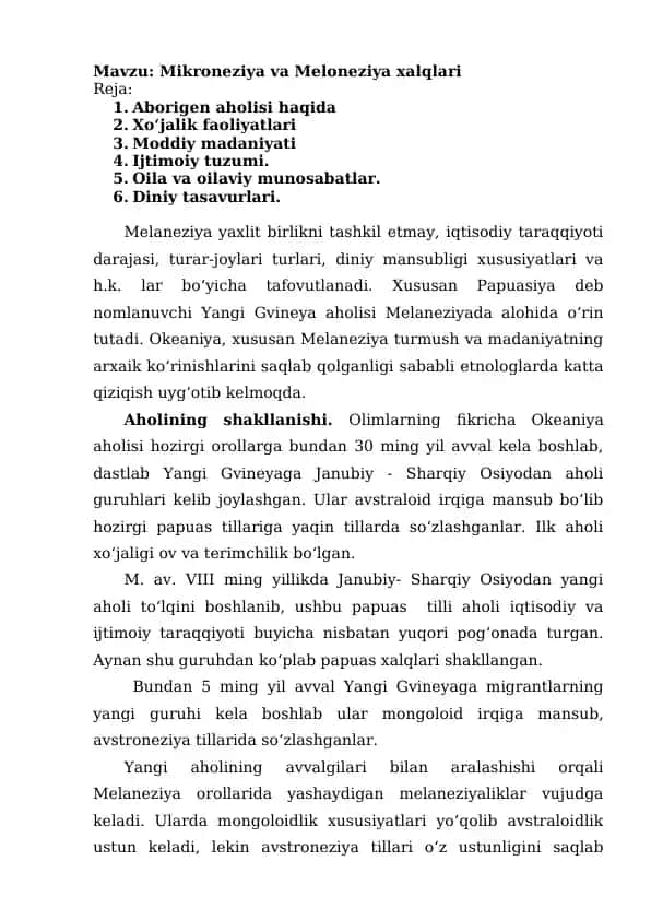 Mikroneziya va Meloneziya xalqlari