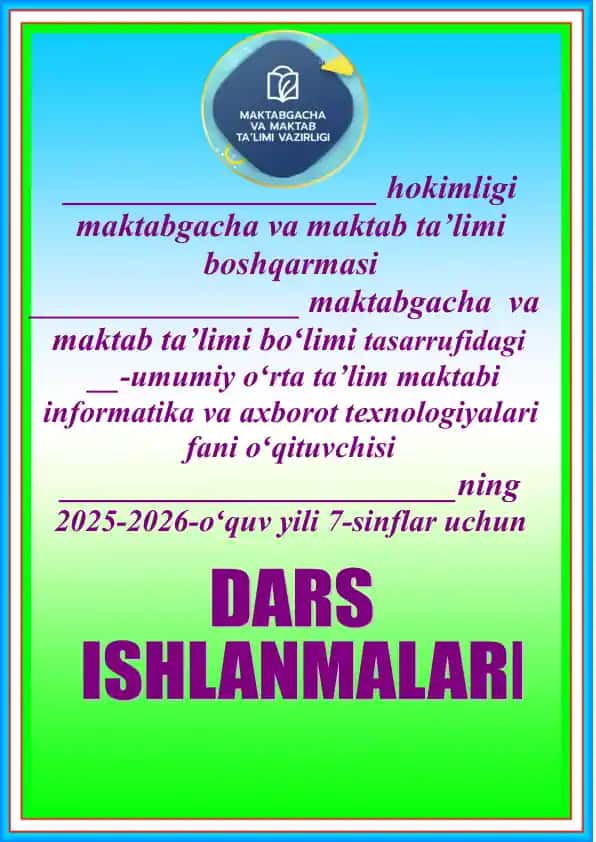 2025-2026-o‘quv yili 6-sinf uchun informatika va axborot texnologiyalar fanidan taqvim mavzu rejasi