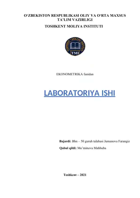 Ekonometrika laboratoriya ishi