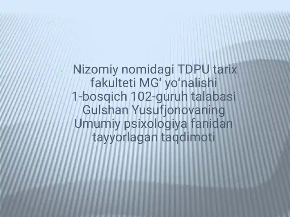 Umumiy psixologiya fanidan taqdimot