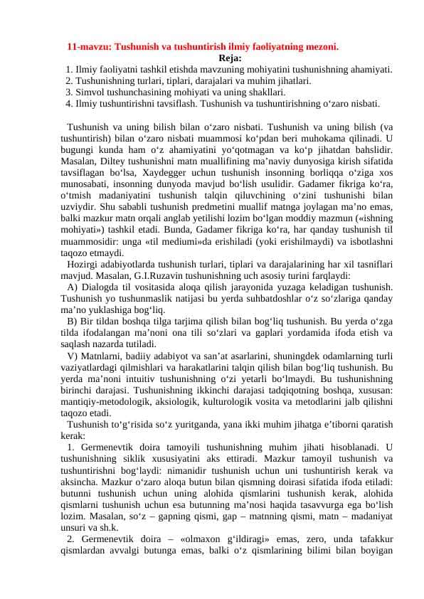 Tushunish va tushuntirish ilmiy faoliyatning mezoni