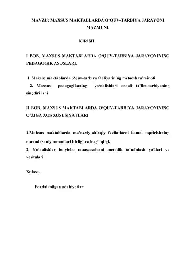Maxsus maktablarda o‘quv-tarbiya jarayoni