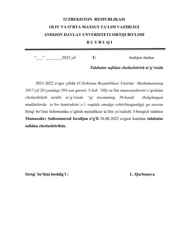 O’zbekiston Respublikasi Vazirlar Maxkamasi qarori