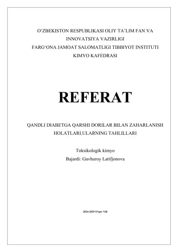Qandli Diabetga Qarshi Dorilar Bilan Zaharlanish Holatlari