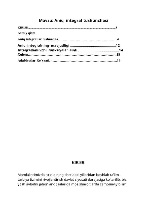 Aniq integral tushunchasi