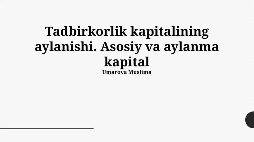 Tadbirkorlik kapitalining aylanishi