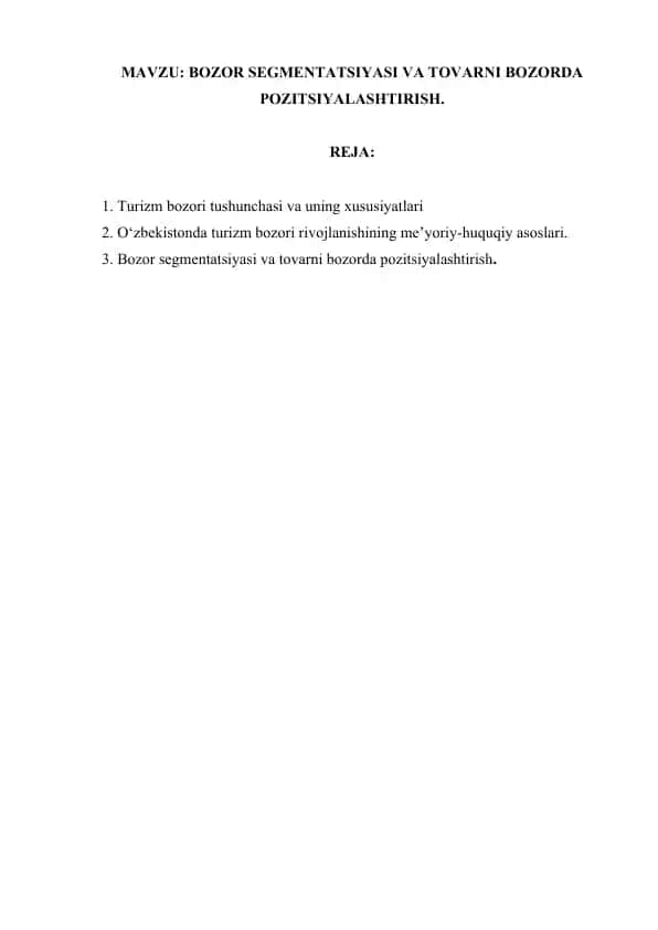 Turizm xizmatlar bozori