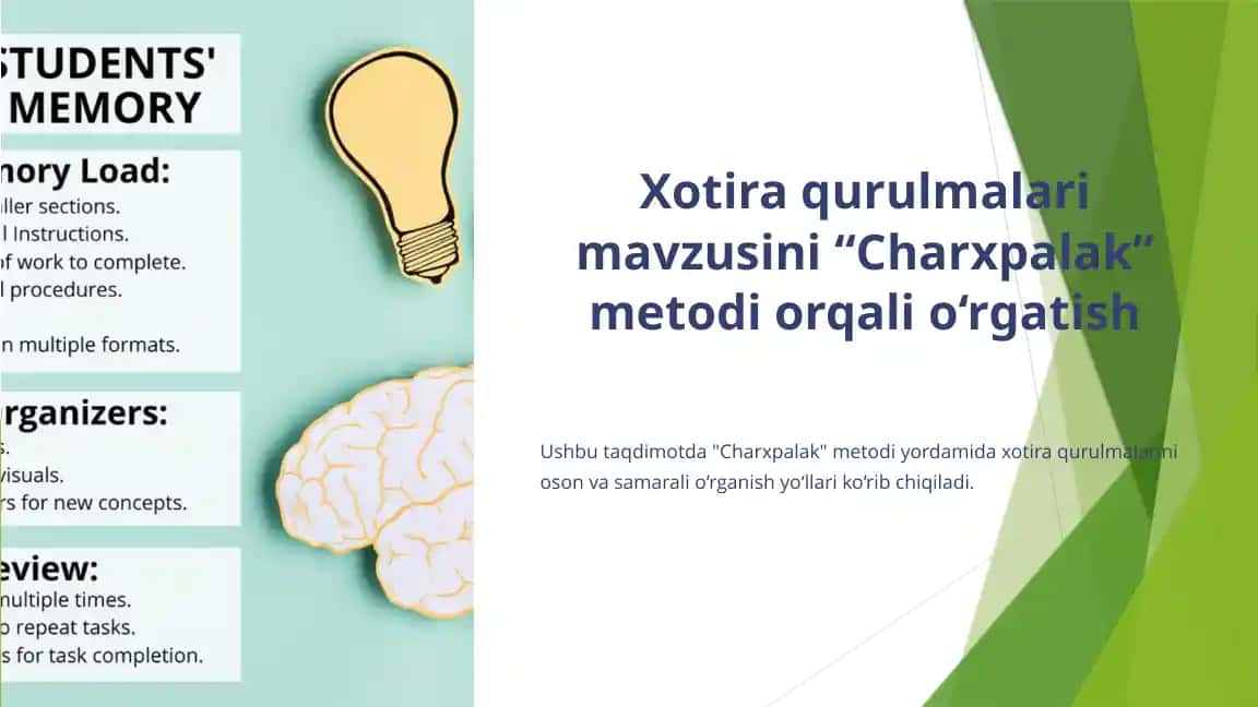 Xotira qurulmalari mavzusini “Charxpalak” metodi orqali o‘rgatish