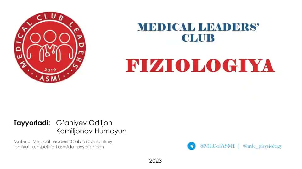 Fiziologiya mavzusida tayyorlangan konspekt