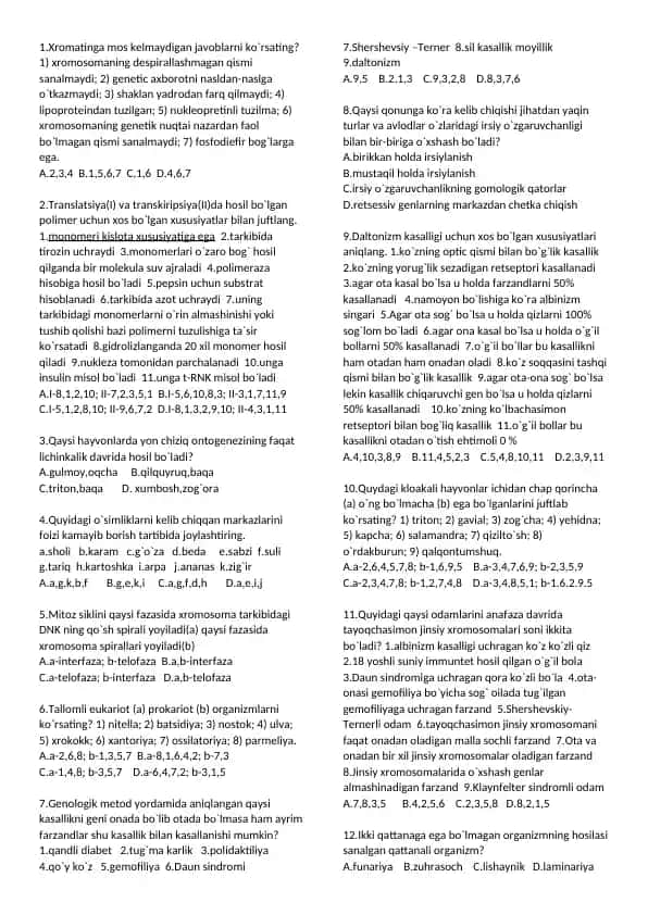 Xromosomalar va Translatsiya