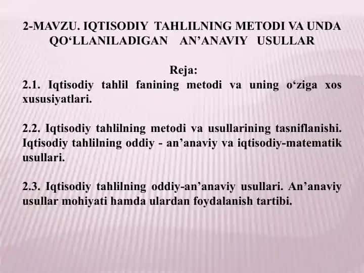 Iqtisodiy Tahlilning Metodi va Unda Qo‘llaniladigan An'Anaviy Usullar