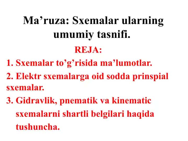 Ma’ruza:Sxemalarularningumumiytasnifi
