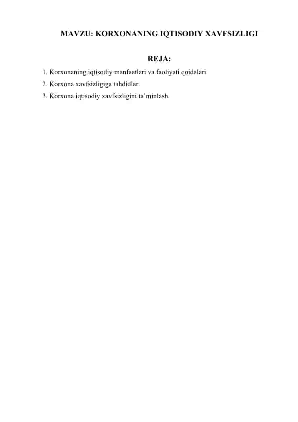 Korxonaning iqtisodiy xavfsizligi