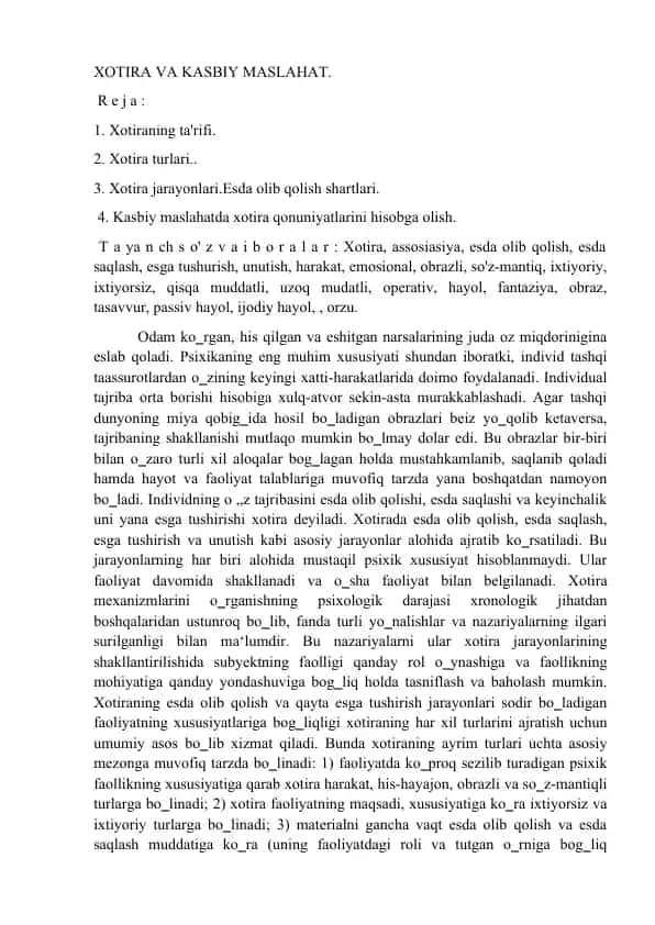 Xotira va Kasbiy Maslahat