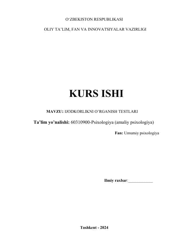 IJODKORLIKNI O'RGANISH TESTLARI