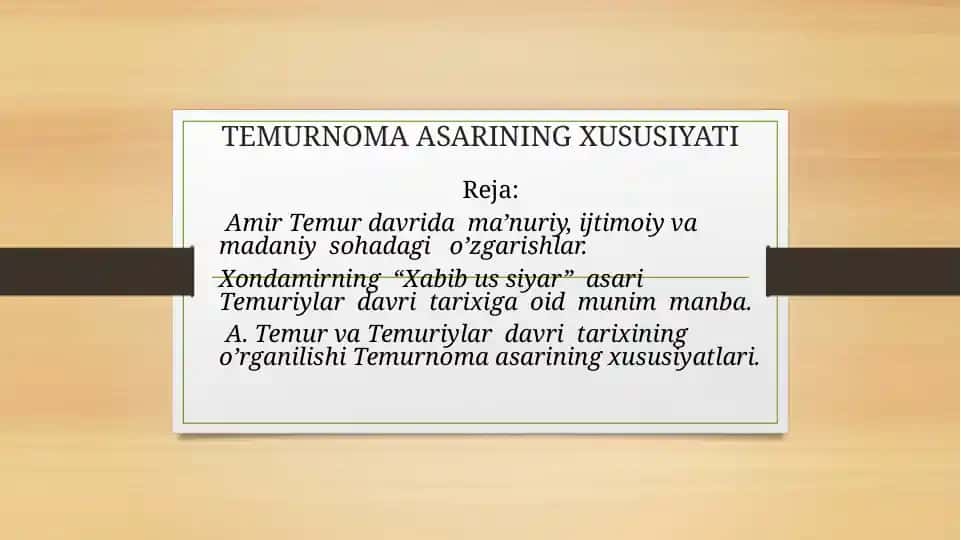 TEMURNOMA ASARINING XUSUSIYATI