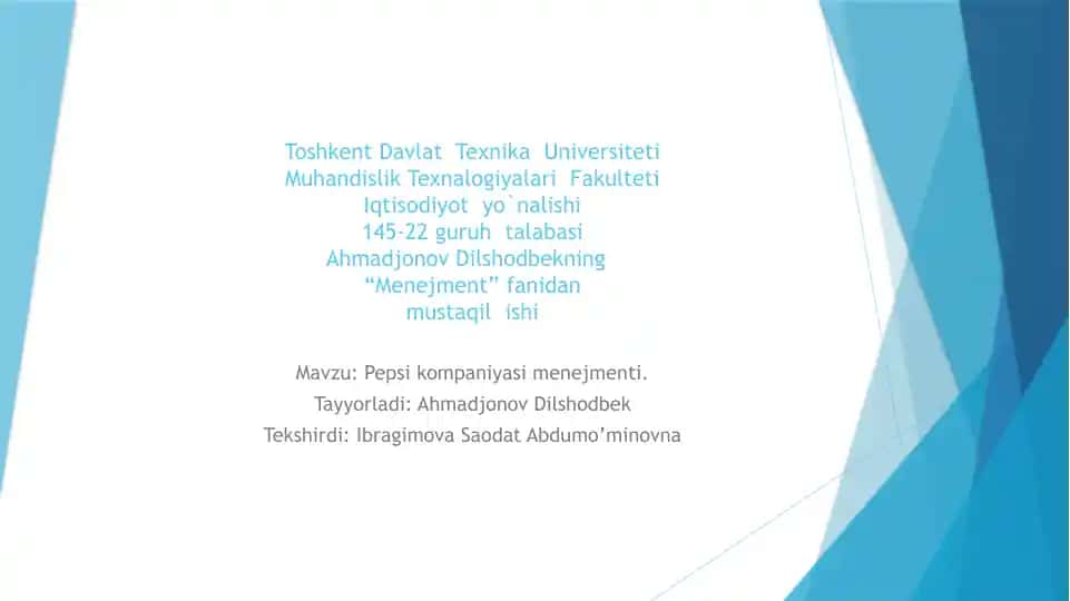 Pepsikompaniyasining Menejmenti